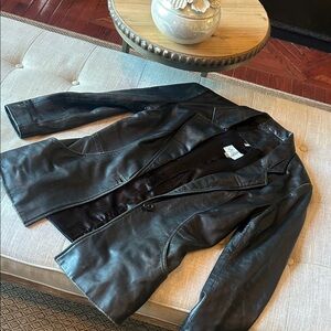 Vakko Vintage Genuine Leather Fitted Blazer Size Small